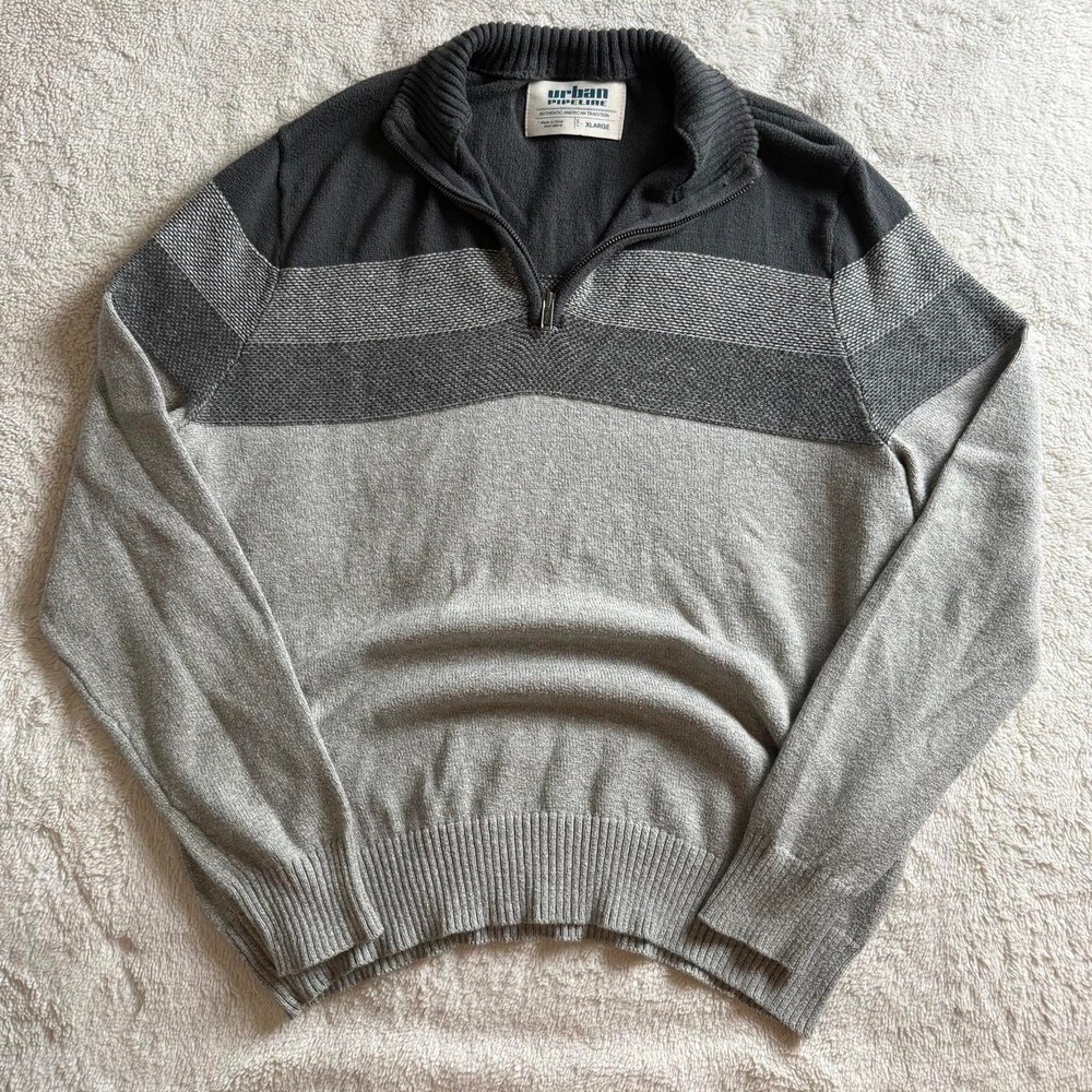 Urban Pipeline Grey Charcoal Colorblock Quarter Zip Sweater Mens XL